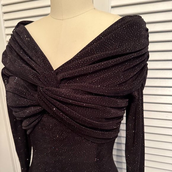 VINTAGE 1990s MODA INT'L L/S FORMAL DRESS. BLACK W MULTI GLITTER. SZ MEDIUM. - Picture 4 of 11